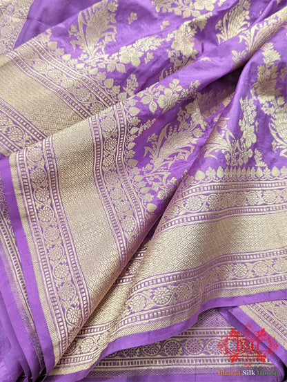 Handloom Banarasi Pure Katan Silk Opara Floral Jaal In Shades Of Gazari - Bharat Silk House Pure Kataan Silk