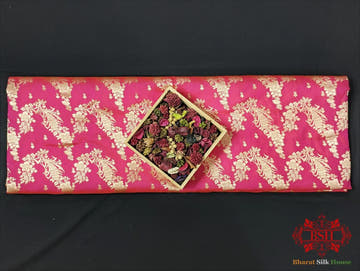 Handloom Banarasi Pure Katan Silk Opara Floral Jaal In Shades Of Rani - Bharat Silk House Pure Kataan Silk