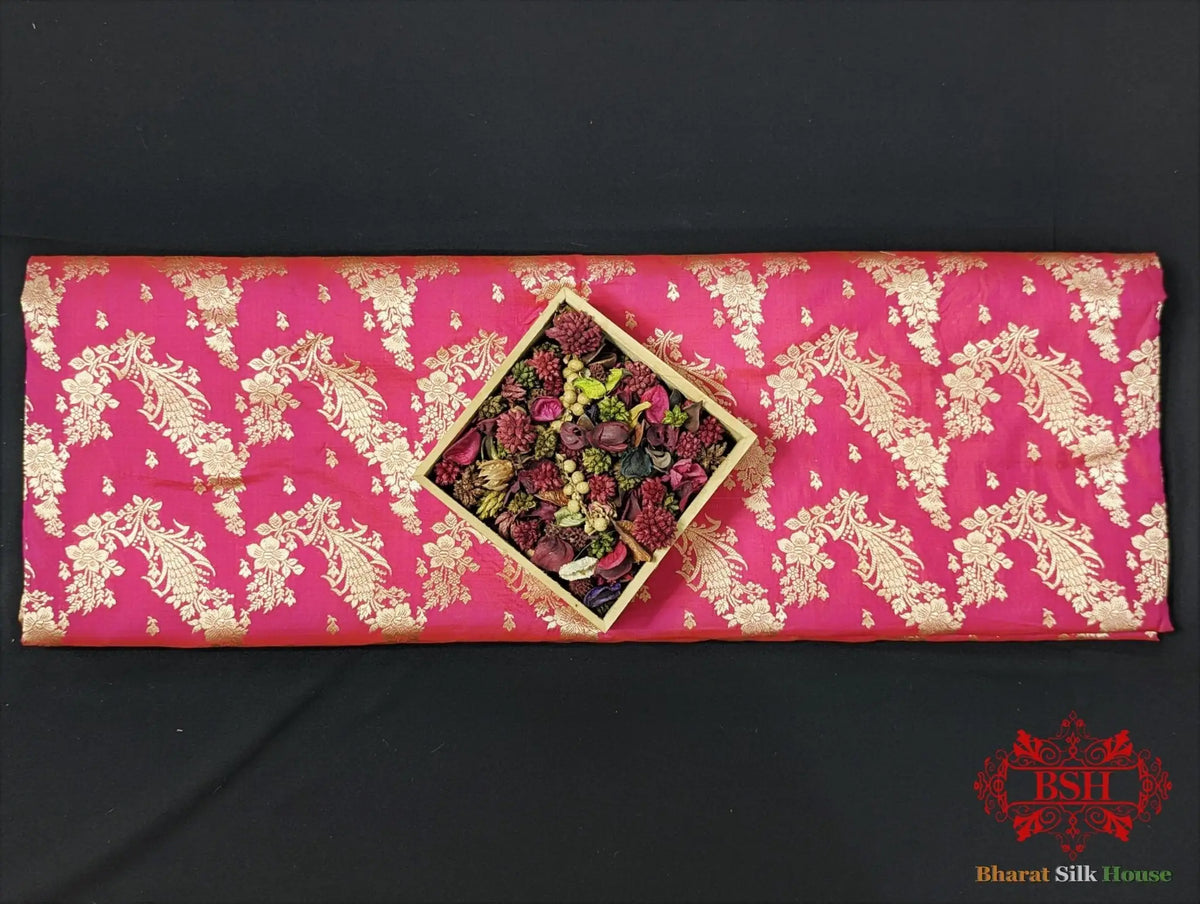 Handloom Banarasi Pure Katan Silk Opara Floral Jaal In Shades Of Rani - Bharat Silk House Pure Kataan Silk