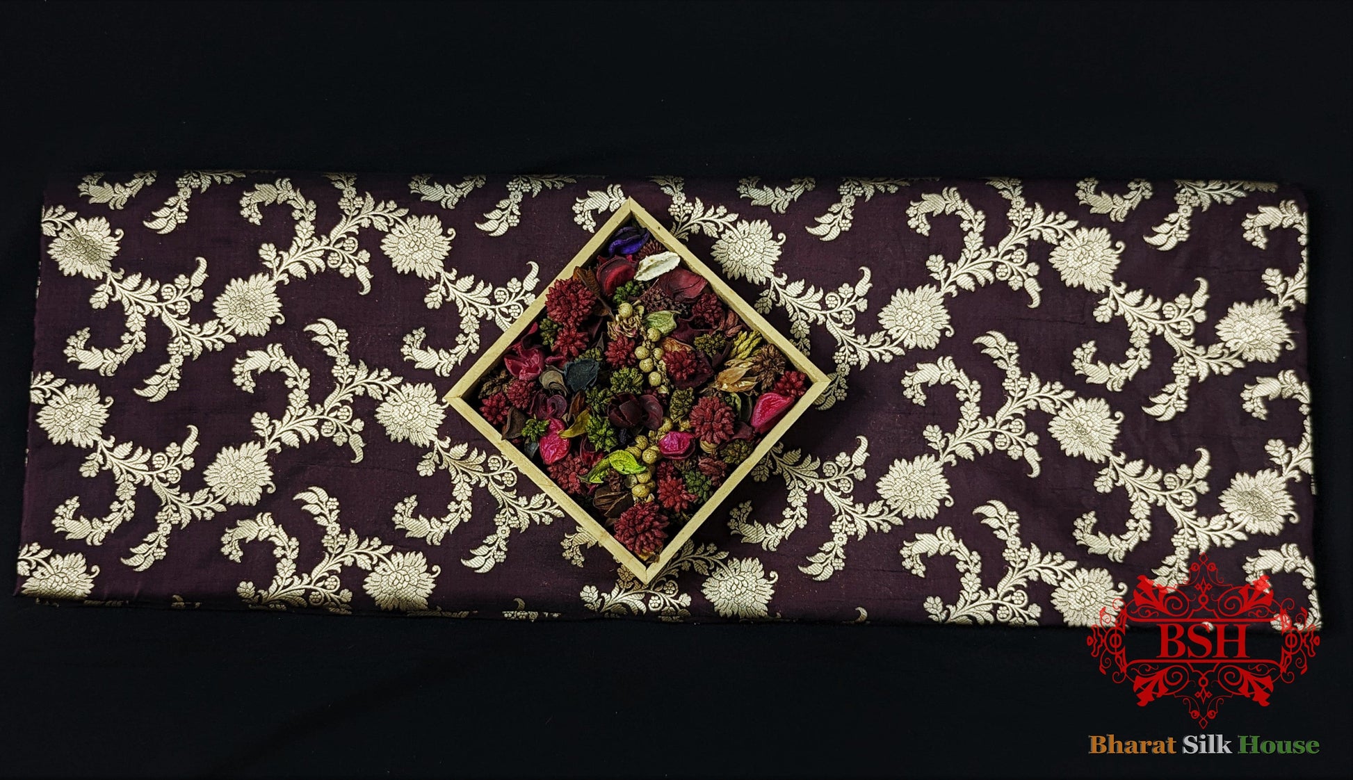 Handloom Banarasi Pure Katan Silk Opara Saree With Floral Jaal In Shades Of Garnet - Bharat Silk House
