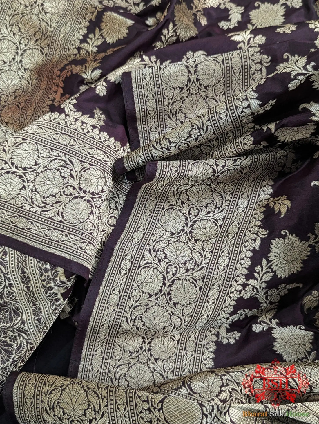 Handloom Banarasi Pure Katan Silk Opara Saree With Floral Jaal In Shades Of Garnet - Bharat Silk House Pure Kataan Silk