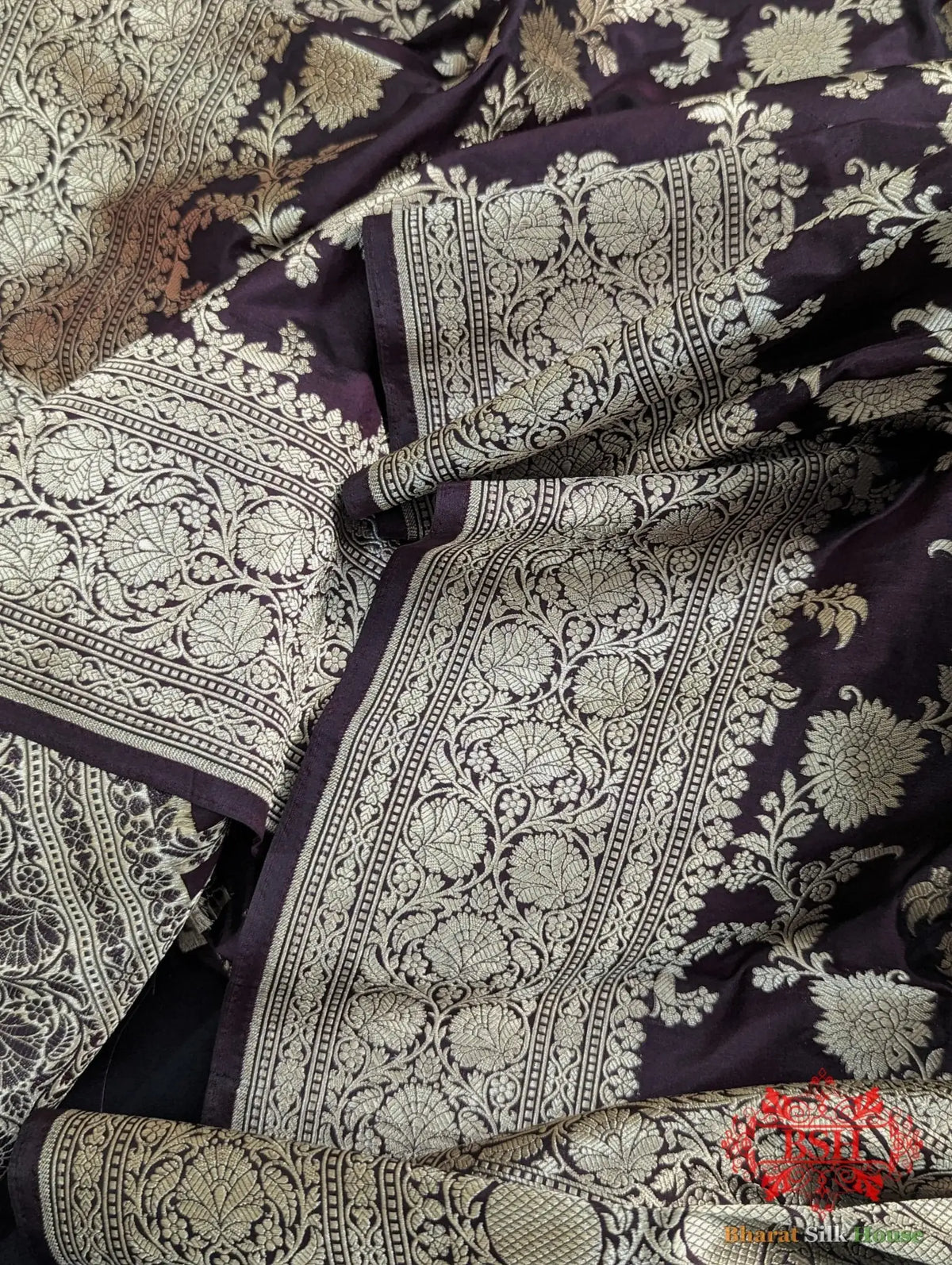 Handloom Banarasi Pure Katan Silk Opara Saree With Floral Jaal In Shades Of Garnet - Bharat Silk House Pure Kataan Silk