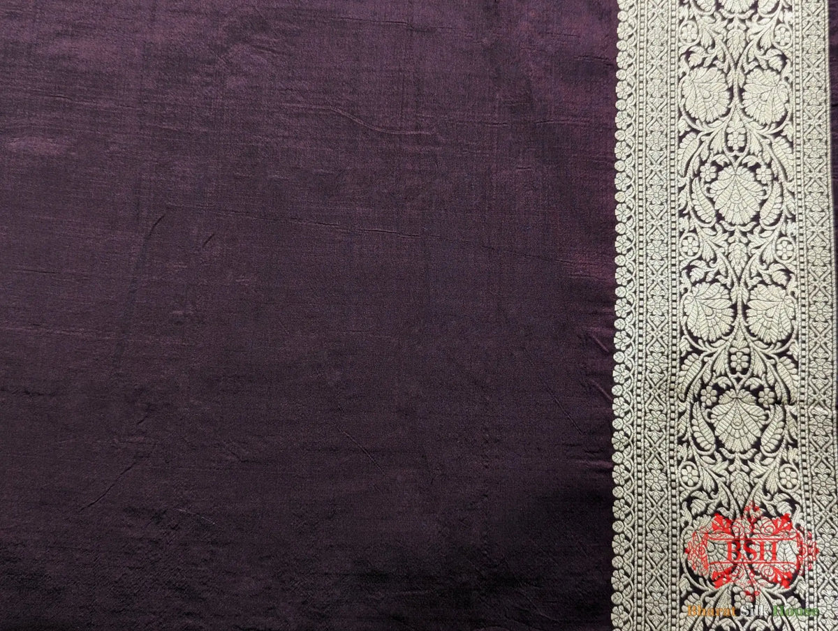 Handloom Banarasi Pure Katan Silk Opara Saree With Floral Jaal In Shades Of Garnet - Bharat Silk House Pure Kataan Silk