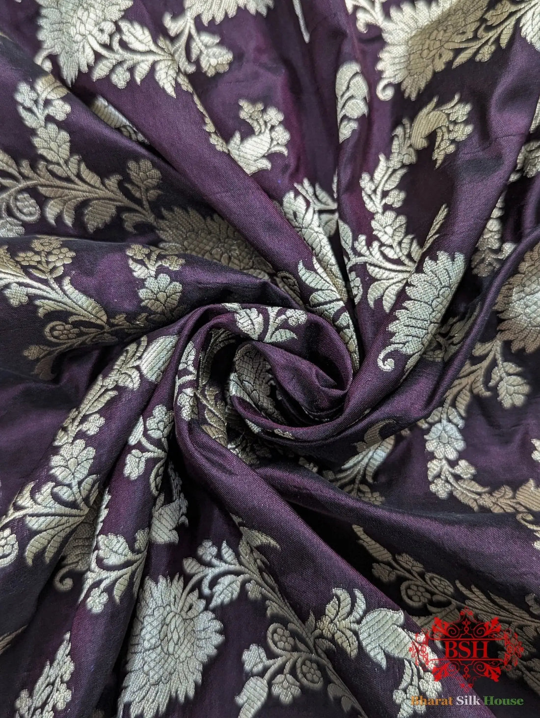 Handloom Banarasi Pure Katan Silk Opara Saree With Floral Jaal In Shades Of Garnet - Bharat Silk House Pure Kataan Silk