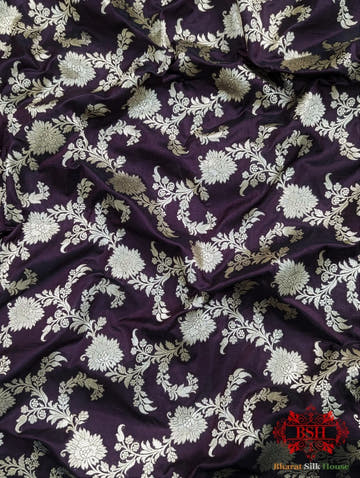 Handloom Banarasi Pure Katan Silk Opara Saree With Floral Jaal In Shades Of Garnet - Bharat Silk House Pure Kataan Silk