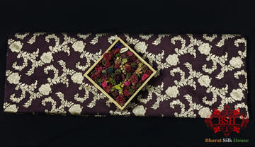 Handloom Banarasi Pure Katan Silk Opara Saree With Floral Jaal In Shades Of Garnet - Bharat Silk House Pure Kataan Silk