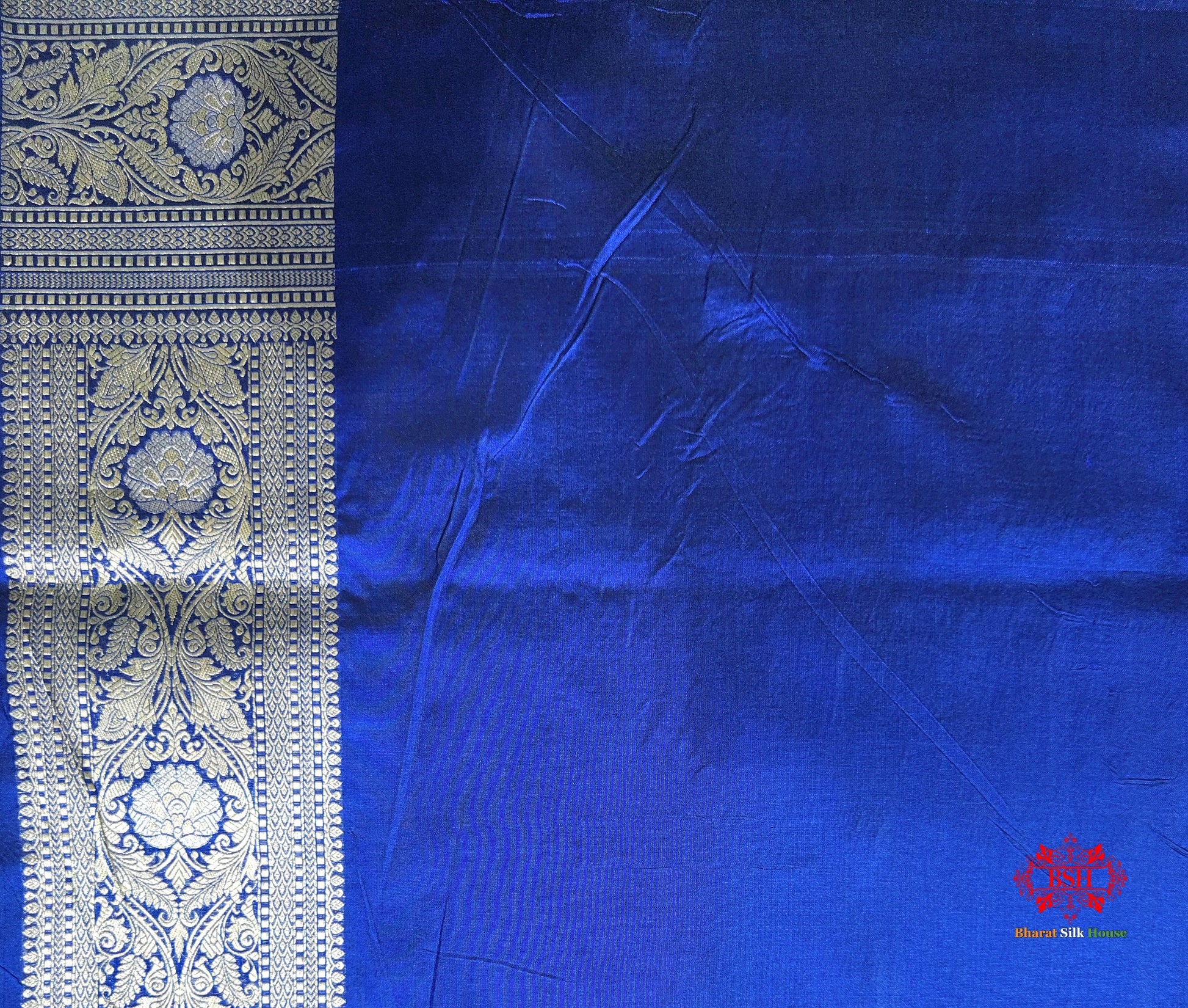 Handloom Banarasi Pure Katan Silk Opara Sona Rupa Dual Zari Saree Floral Jaal In Shades Of Blue - Bharat Silk House