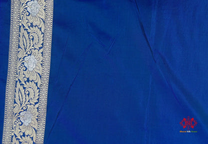 Handloom Banarasi Pure Katan Silk Opara Sona Rupa Dual Zari Saree Floral Jaal In Shades Of Blue - Bharat Silk House Pure Kataan Silk