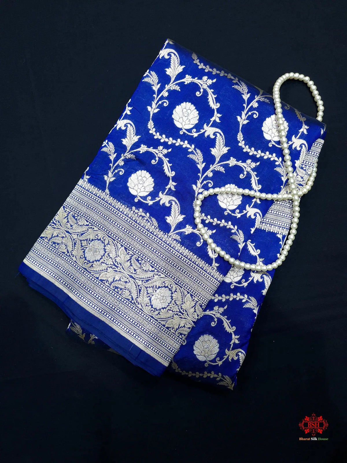 Handloom Banarasi Pure Katan Silk Opara Sona Rupa Dual Zari Saree Floral Jaal In Shades Of Blue - Bharat Silk House Pure Kataan Silk