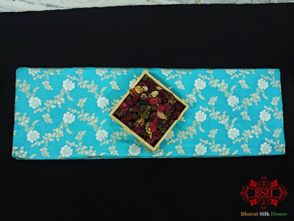 Handloom Banarasi Pure Katan Silk Opara Sona Rupa Dual Zari Saree Floral Jaal In Shades Of Firozi - Bharat Silk House Pure Kataan Silk