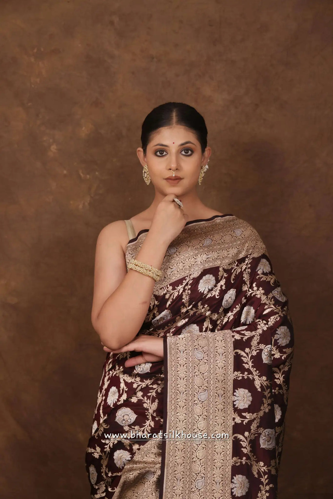 Handloom Banarasi Pure Katan Silk Opara Sona Rupa Dual Zari Saree Floral Jaal In Shades Of Garnet - Bharat Silk House Pure Kataan Silk