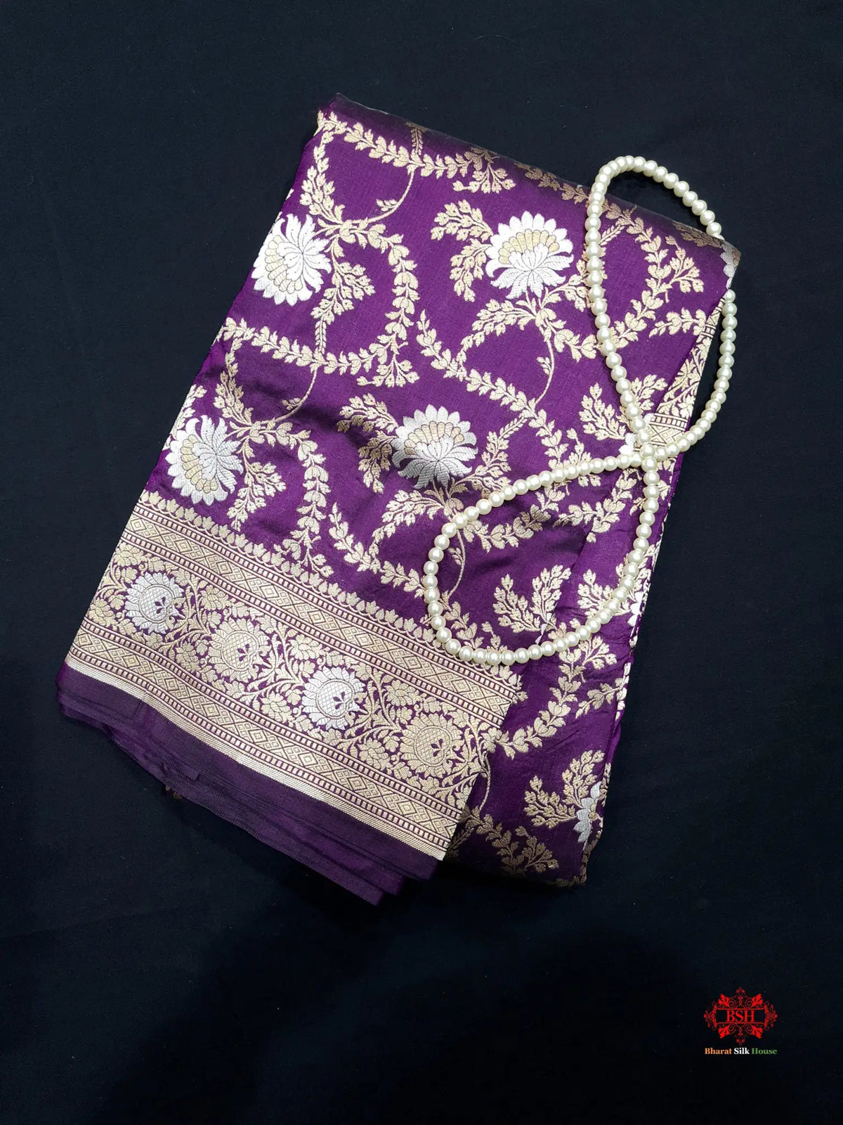 Handloom Banarasi Pure Katan Silk Opara Sona Rupa Dual Zari Saree Floral Jaal In Shades Of Magenta - Bharat Silk House Pure Kataan Silk