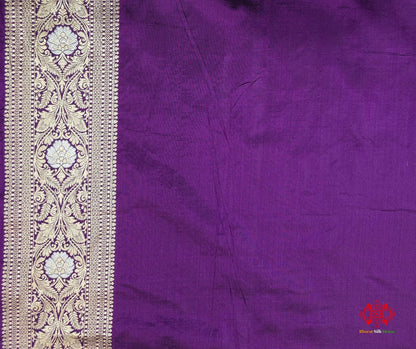Handloom Banarasi Pure Katan Silk Opara Sona Rupa Dual Zari Saree Floral Jaal In Shades Of Magenta - Bharat Silk House Pure Kataan Silk