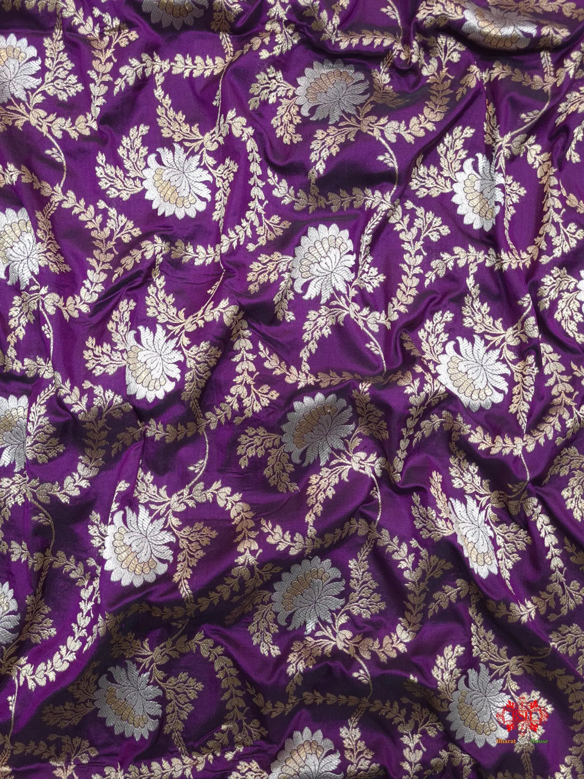 Handloom Banarasi Pure Katan Silk Opara Sona Rupa Dual Zari Saree Floral Jaal In Shades Of Magenta - Bharat Silk House Pure Kataan Silk