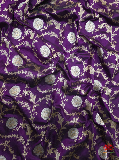 Handloom Banarasi Pure Katan Silk Opara Sona Rupa Dual Zari Saree Floral Jaal In Shades Of Magenta - Bharat Silk House Pure Kataan Silk
