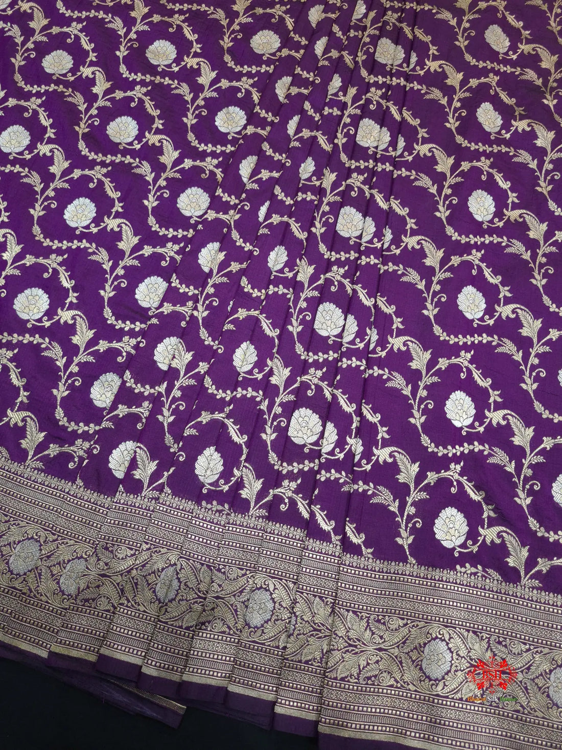 Handloom Banarasi Pure Katan Silk Opara Sona Rupa Dual Zari Saree Floral Jaal In Shades Of Magenta - Bharat Silk House Pure Kataan Silk