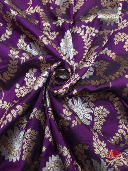 Handloom Banarasi Pure Katan Silk Opara Sona Rupa Dual Zari Saree Floral Jaal In Shades Of Magenta - Bharat Silk House Pure Kataan Silk