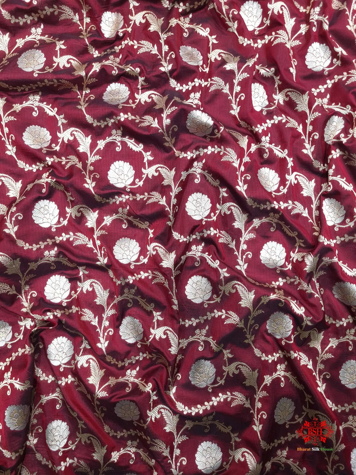 Handloom Banarasi Pure Katan Silk Opara Sona Rupa Dual Zari Saree Floral Jaal In Shades Of Maroon - Bharat Silk House Pure Kataan Silk