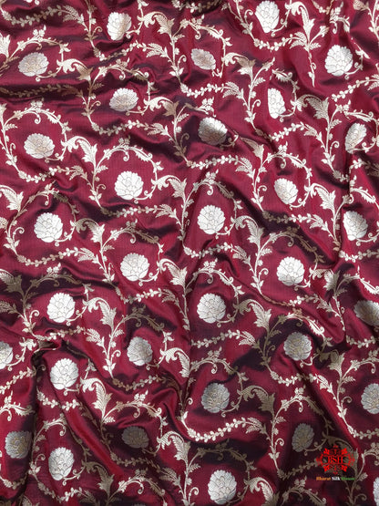 Handloom Banarasi Pure Katan Silk Opara Sona Rupa Dual Zari Saree Floral Jaal In Shades Of Maroon - Bharat Silk House Pure Kataan Silk