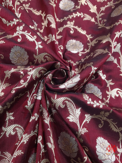 Handloom Banarasi Pure Katan Silk Opara Sona Rupa Dual Zari Saree Floral Jaal In Shades Of Maroon - Bharat Silk House Pure Kataan Silk