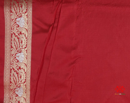 Handloom Banarasi Pure Katan Silk Opara Sona Rupa Dual Zari Saree Floral Jaal In Shades Of Red - Bharat Silk House Pure Kataan Silk