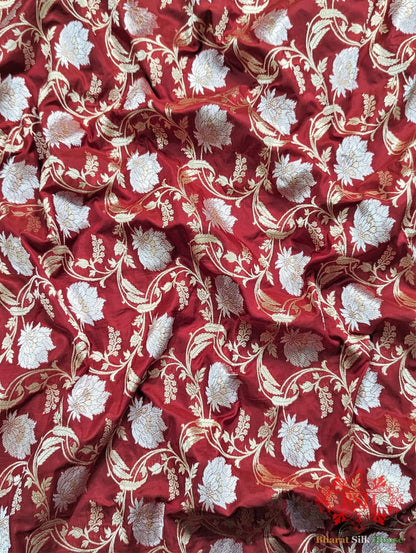 Handloom Banarasi Pure Katan Silk Opara Sona Rupa Dual Zari Saree Floral Jaal In Shades Of Red - Bharat Silk House Pure Kataan Silk