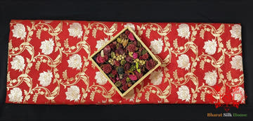 Handloom Banarasi Pure Katan Silk Opara Sona Rupa Dual Zari Saree Floral Jaal In Shades Of Red - Bharat Silk House Pure Kataan Silk
