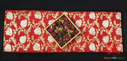 Handloom Banarasi Pure Katan Silk Opara Sona Rupa Dual Zari Saree Floral Jaal In Shades Of Red - Bharat Silk House Pure Kataan Silk
