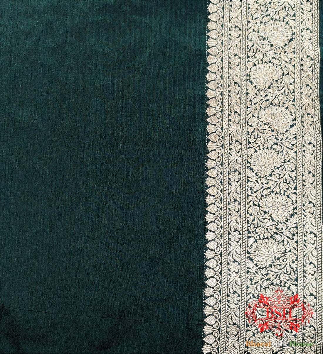 Handloom Banarasi Pure Katan Silk Opara With Floral Jaal In Shades Of Green - Bharat Silk House