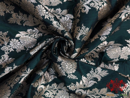Handloom Banarasi Pure Katan Silk Opara With Floral Jaal In Shades Of Green - Bharat Silk House Pure Kataan Silk