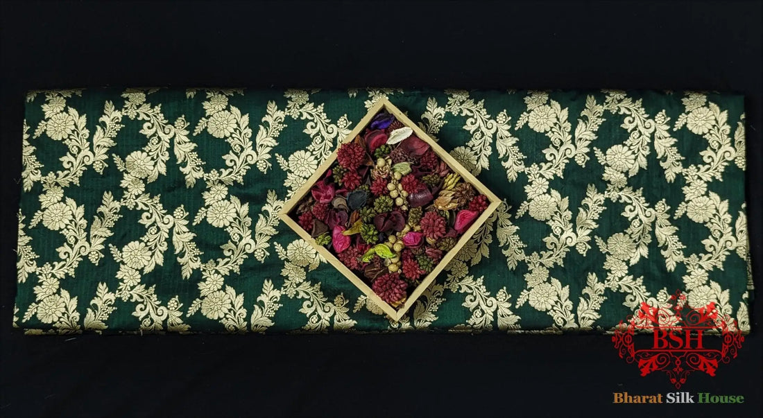 Handloom Banarasi Pure Katan Silk Opara With Floral Jaal In Shades Of Green - Bharat Silk House Pure Kataan Silk