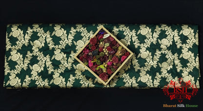 Handloom Banarasi Pure Katan Silk Opara With Floral Jaal In Shades Of Green - Bharat Silk House Pure Kataan Silk