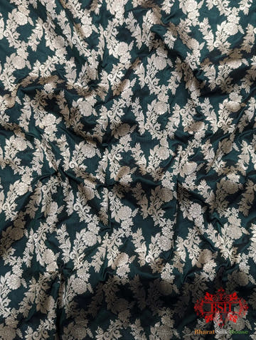 Handloom Banarasi Pure Katan Silk Opara With Floral Jaal In Shades Of Green - Bharat Silk House Pure Kataan Silk