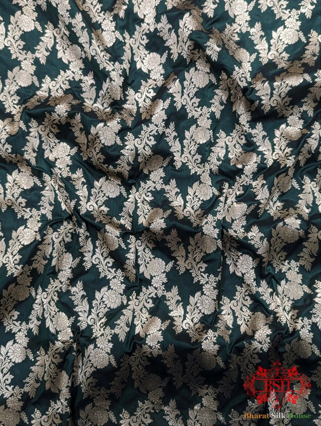 Handloom Banarasi Pure Katan Silk Opara With Floral Jaal In Shades Of Green - Bharat Silk House Pure Kataan Silk