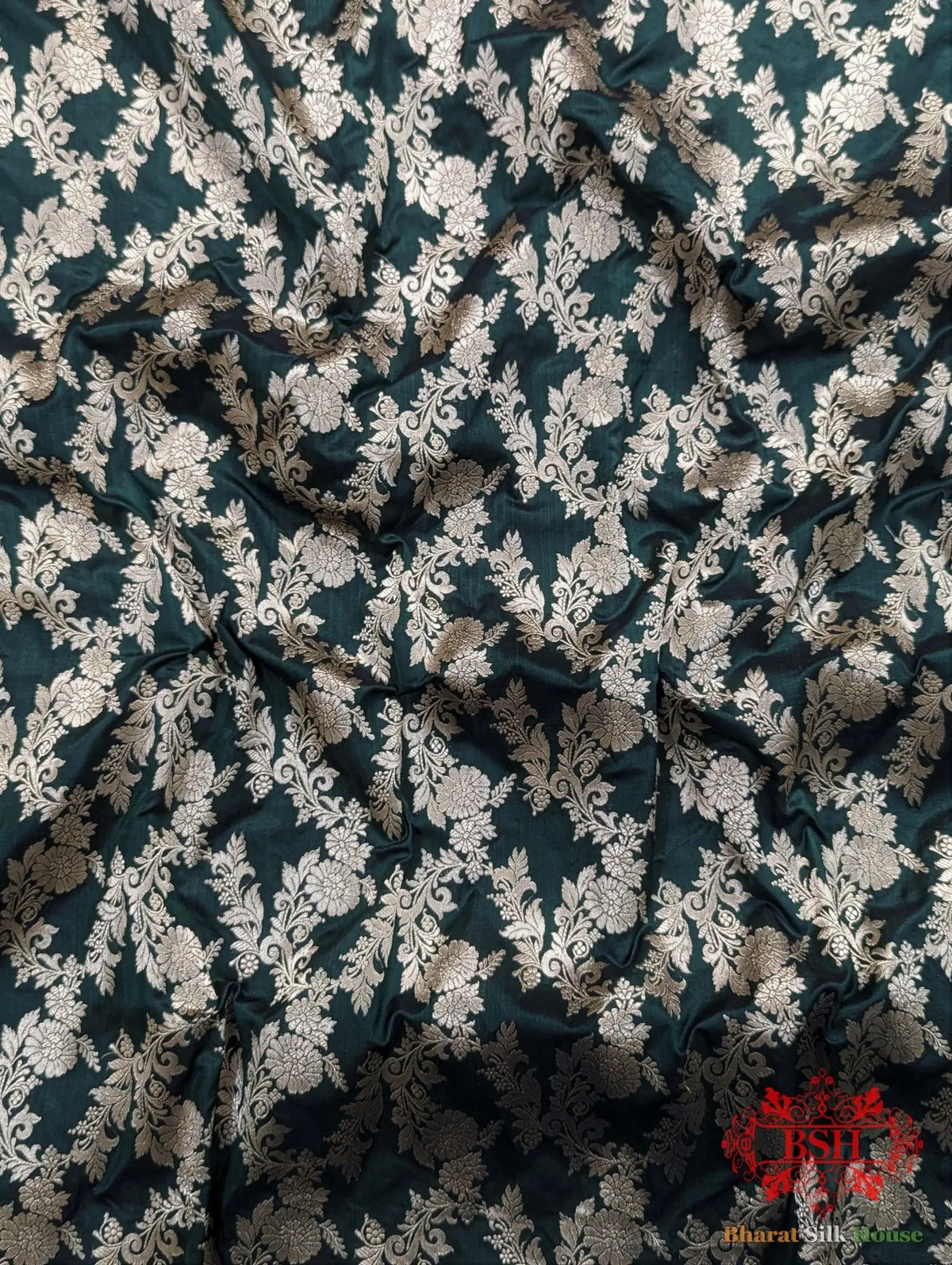 Handloom Banarasi Pure Katan Silk Opara With Floral Jaal In Shades Of Green - Bharat Silk House Pure Kataan Silk