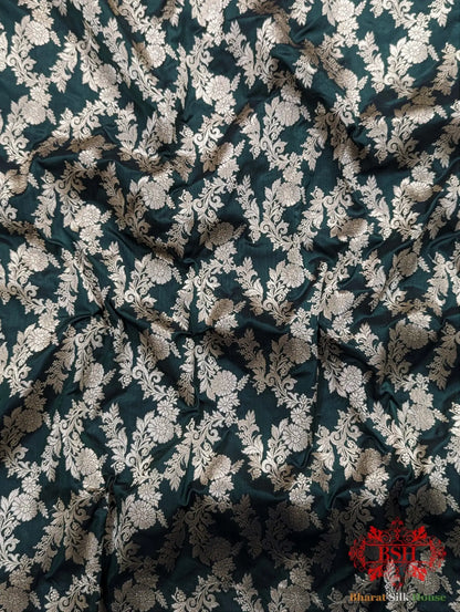 Handloom Banarasi Pure Katan Silk Opara With Floral Jaal In Shades Of Green - Bharat Silk House Pure Kataan Silk