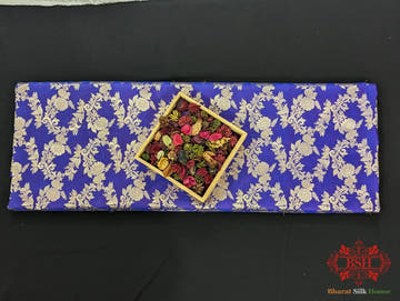 Handloom Banarasi Pure Katan Silk Opara With Floral Jaal In Shades Of Violet Blue - Bharat Silk House Pure Kataan Silk