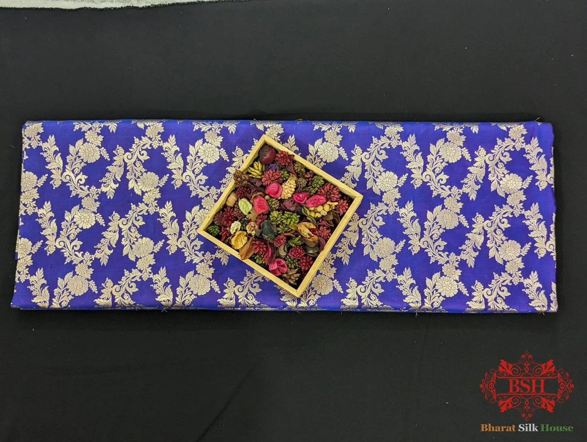 Handloom Banarasi Pure Katan Silk Opara With Floral Jaal In Shades Of Violet Blue - Bharat Silk House Pure Kataan Silk