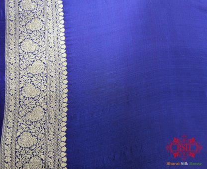 Handloom Banarasi Pure Katan Silk Opara With Floral Jaal In Shades Of Violet Blue - Bharat Silk House Pure Kataan Silk