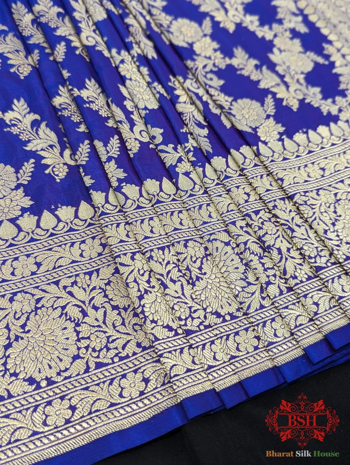Handloom Banarasi Pure Katan Silk Opara With Floral Jaal In Shades Of Violet Blue - Bharat Silk House Pure Kataan Silk