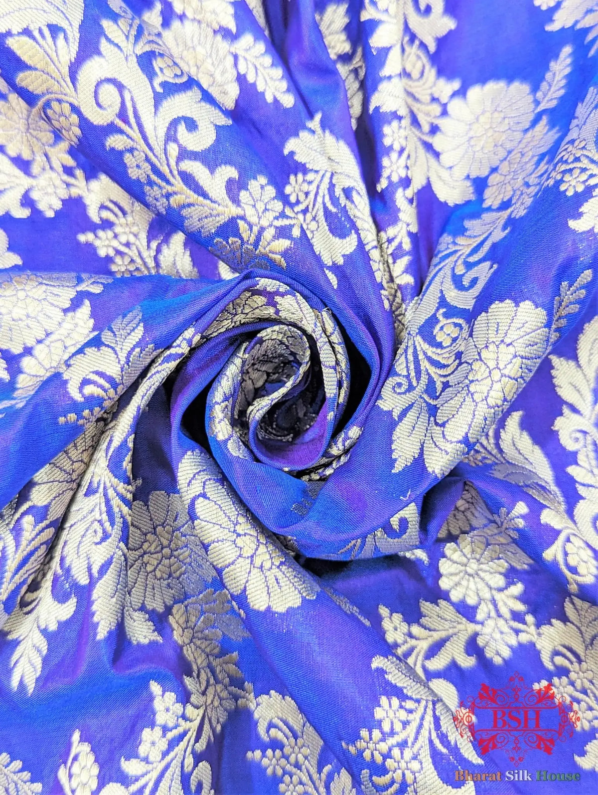 Handloom Banarasi Pure Katan Silk Opara With Floral Jaal In Shades Of Violet Blue - Bharat Silk House Pure Kataan Silk