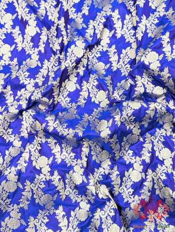 Handloom Banarasi Pure Katan Silk Opara With Floral Jaal In Shades Of Violet Blue - Bharat Silk House Pure Kataan Silk