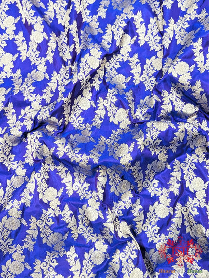 Handloom Banarasi Pure Katan Silk Opara With Floral Jaal In Shades Of Violet Blue - Bharat Silk House Pure Kataan Silk