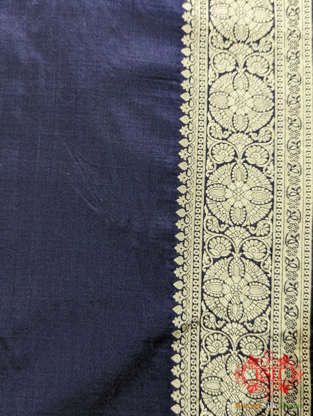 Handloom Banarasi Pure Katan Silk Saree Floral Booti In Shades Of Navy Blue - Bharat Silk House Pure Kataan Silk
