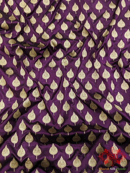 Handloom Banarasi Pure Katan Silk Saree Floral Booti In Shades Of Plum - Bharat Silk House Pure Kataan Silk