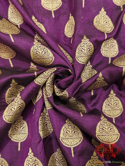 Handloom Banarasi Pure Katan Silk Saree Floral Booti In Shades Of Plum - Bharat Silk House Pure Kataan Silk