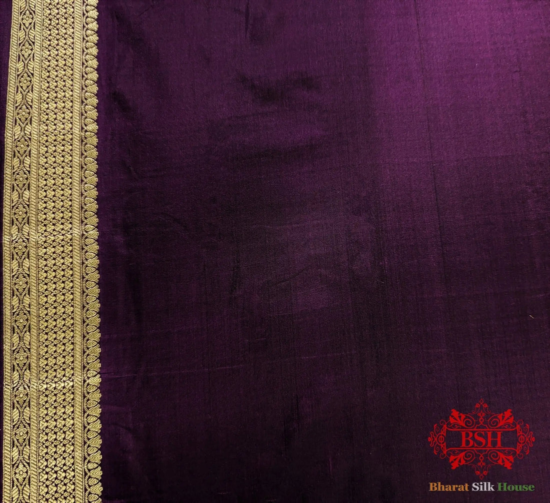 Handloom Banarasi Pure Katan Silk Saree Floral Booti In Shades Of Plum - Bharat Silk House Pure Kataan Silk