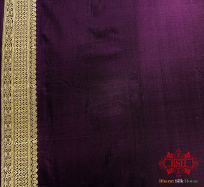 Handloom Banarasi Pure Katan Silk Saree Floral Booti In Shades Of Plum - Bharat Silk House Pure Kataan Silk