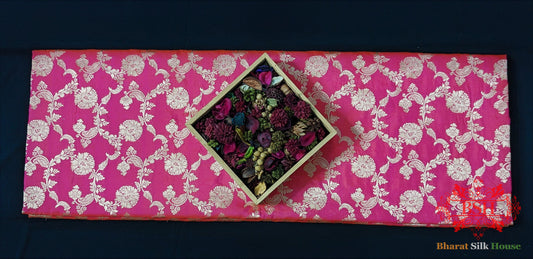 Handloom Banarasi Pure Katan Silk Saree Floral In Shades Of Pink/Orange Cross Color - Bharat Silk House