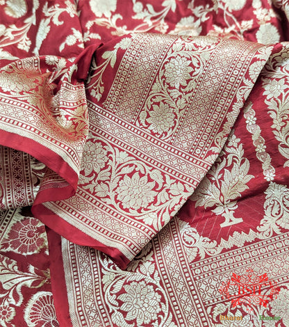 Handloom Banarasi Pure Katan Silk Saree Floral Jaal In Shades Of Red - Bharat Silk House